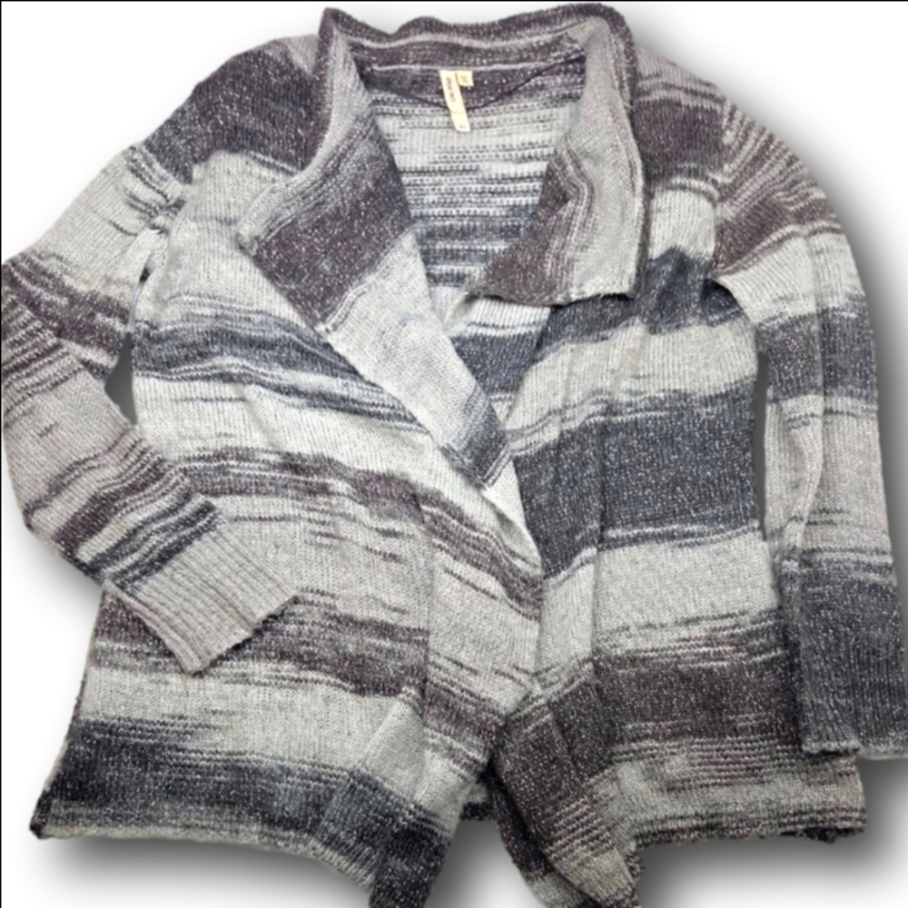 Women's COMO VINTAGE Gray Silver Striped Cardigan XL
